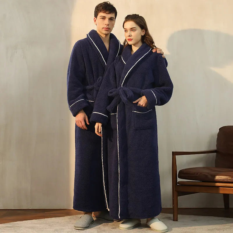 Thickened winter couple's bathrobe in Angola red flannel with European style cut and plus size options