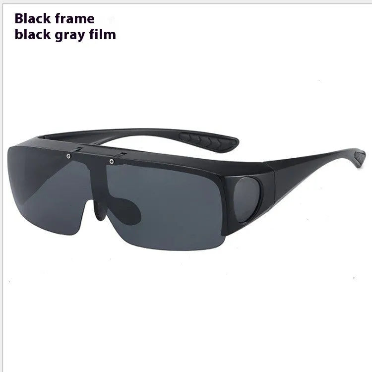 Polarised sunglasses with interchangeable lenses for myopia correction, suitable for cycling and outdoor sports.