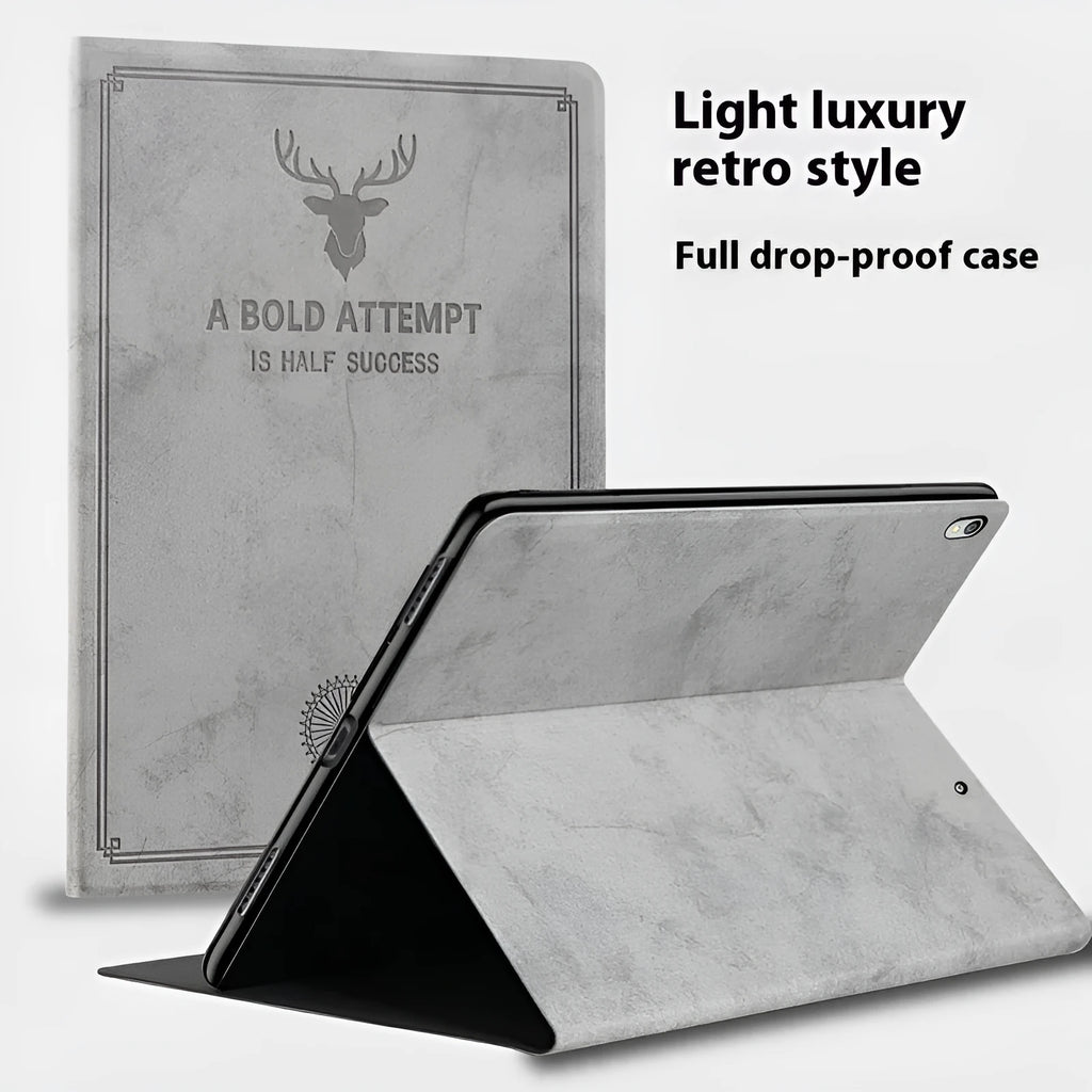iPad protective case with TPU leather clamshell design in multiple colour options