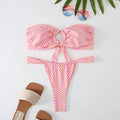 Women's floral print tube top ring bikini swimsuit set on mannequin
