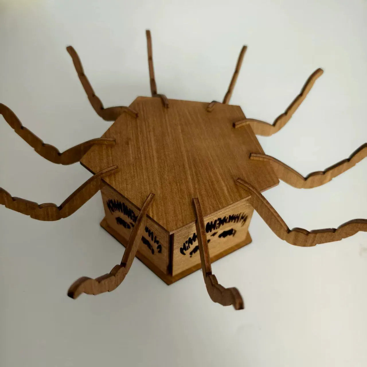 Wooden spider Halloween lantern candlestick decoration measuring 21cm tall