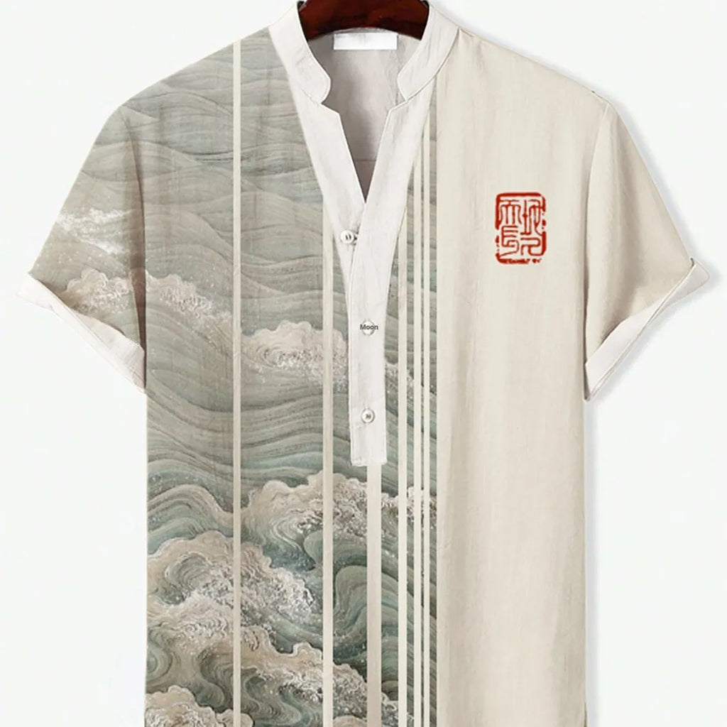 3D digital animal graphic printed on a short sleeve polyester T-shirt, shown on a hanger.
