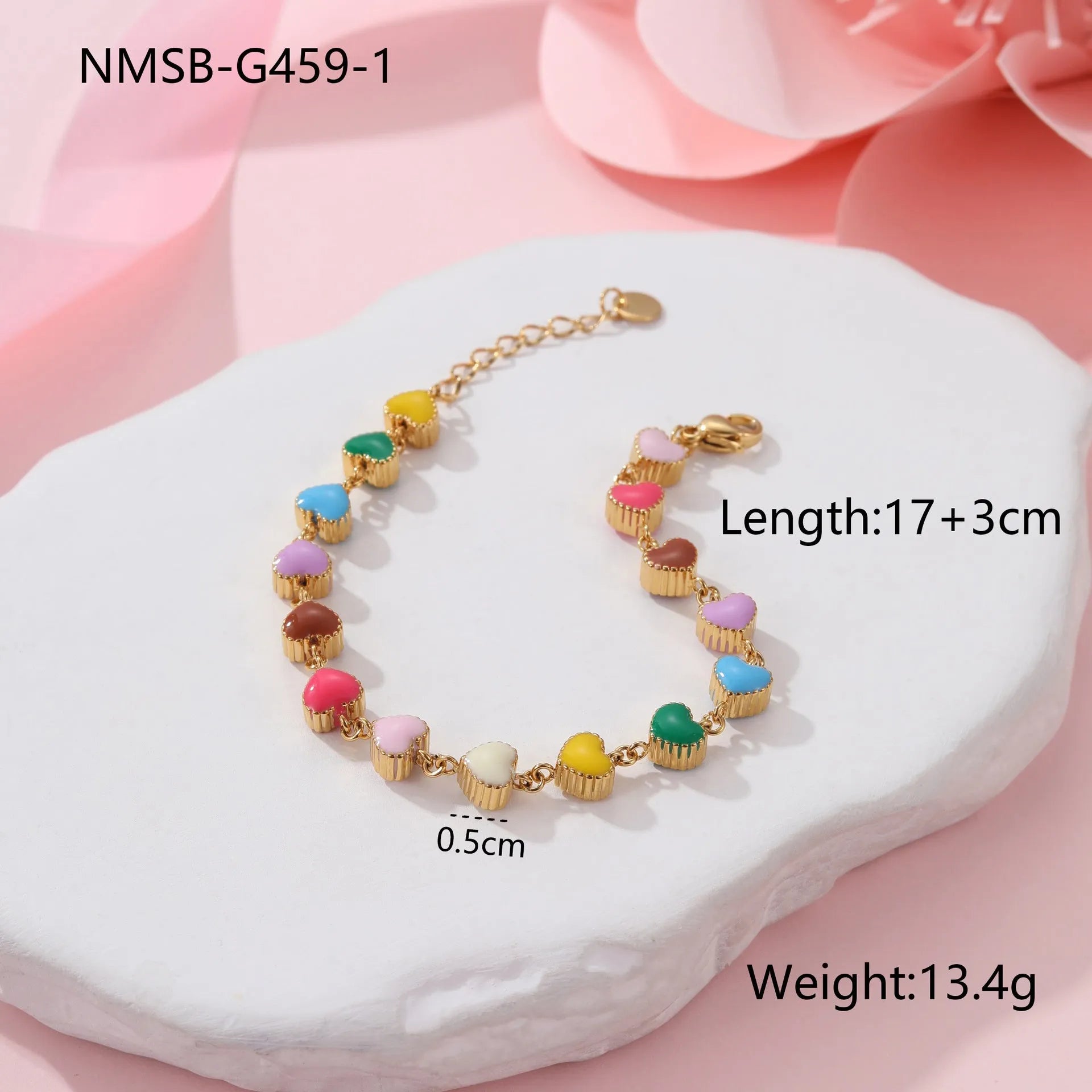 18K stainless steel heart-shaped bracelet with electroplated gold or steel finish