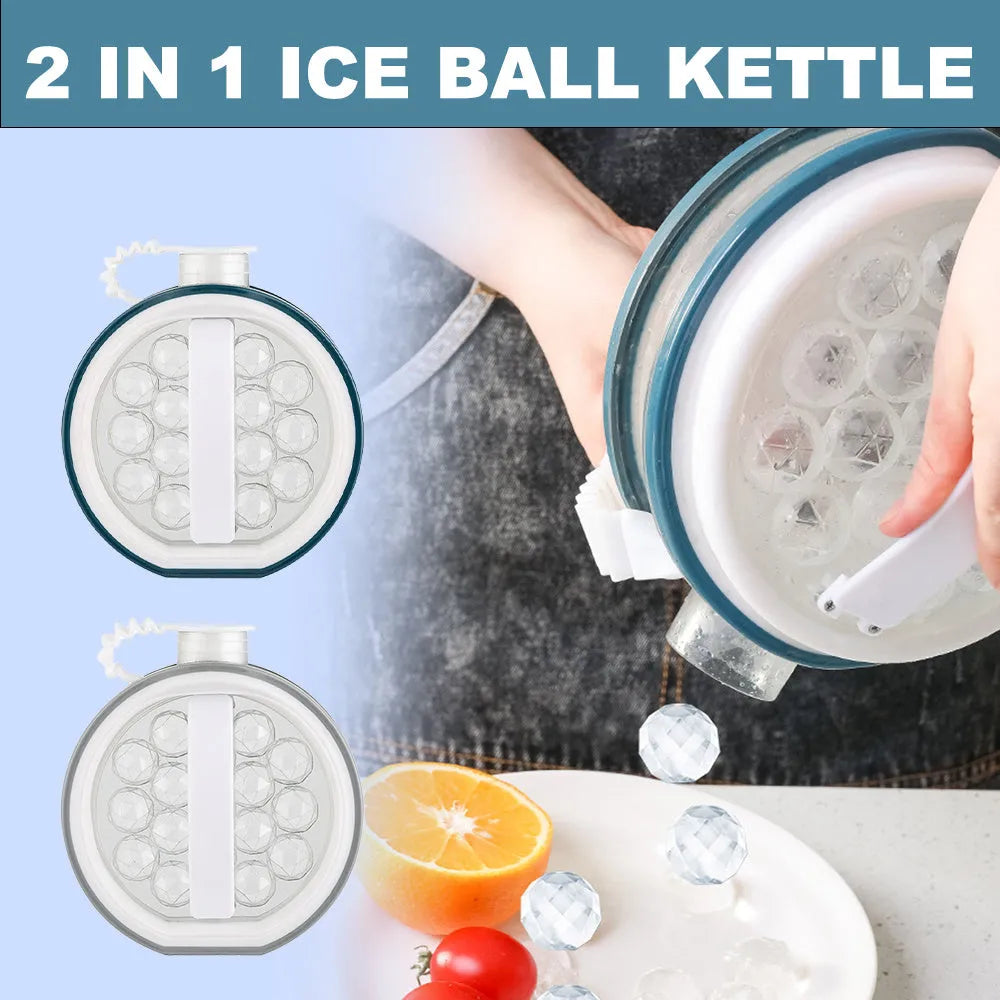 2-in-1 portable ice bottle cold kettle in blue with 800ml capacity and attached handle