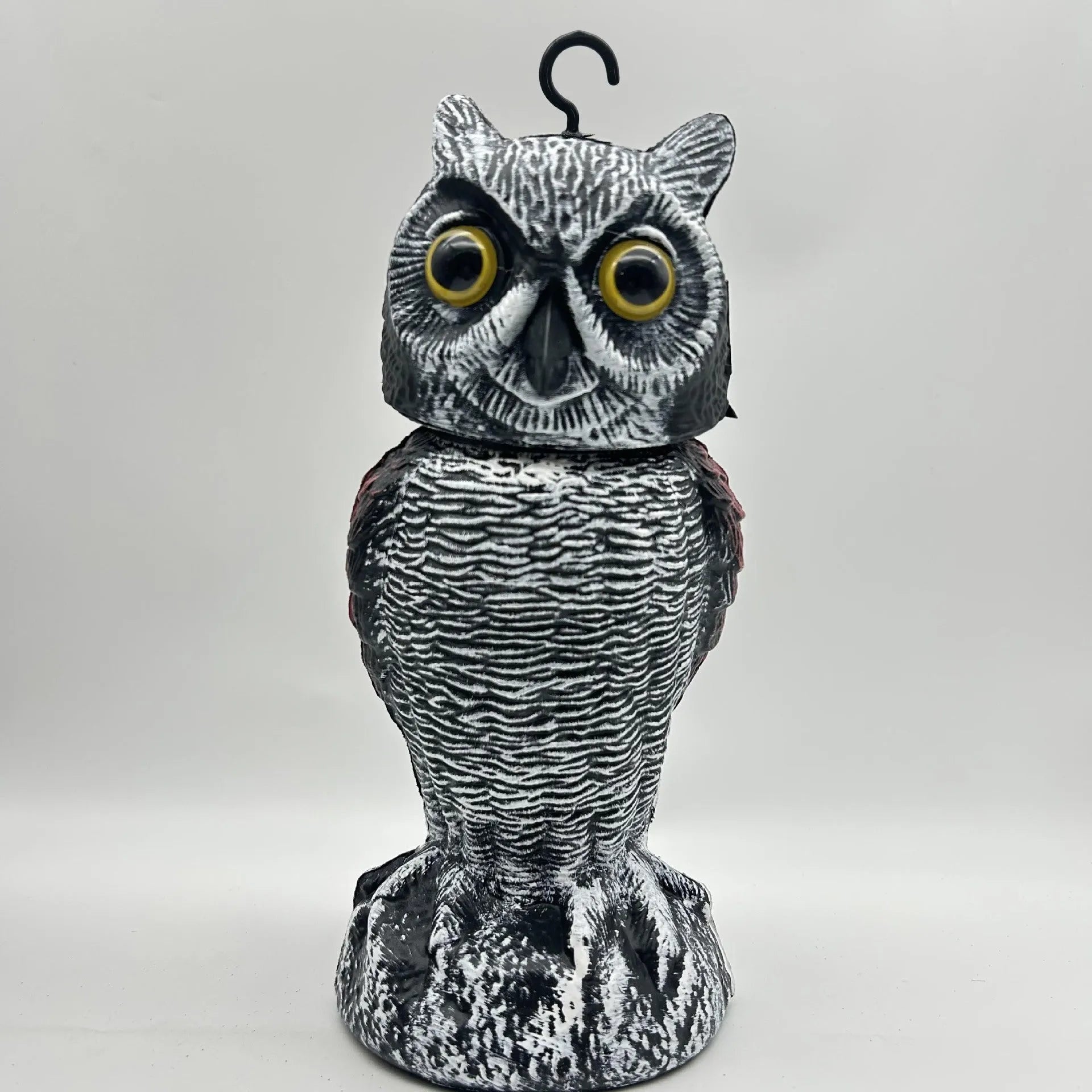 Artificial owl bird scarer ornament with motion features for outdoor garden pest control