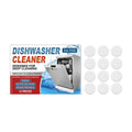 Pack of twelve white dishwasher cleaning tablets for appliance maintenance