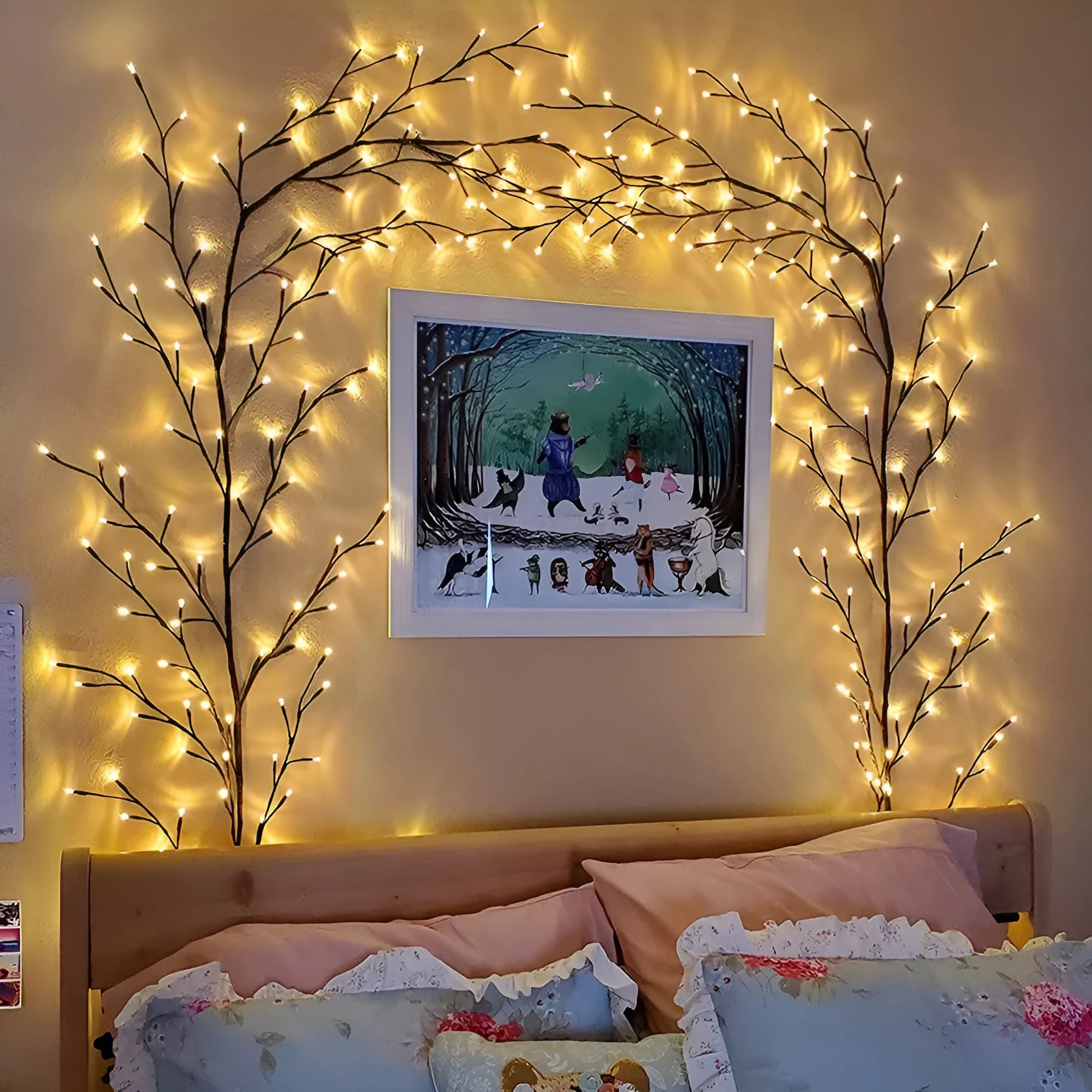Flexible DIY willow vine LED garland lights with birch texture and 144 warm white bulbs