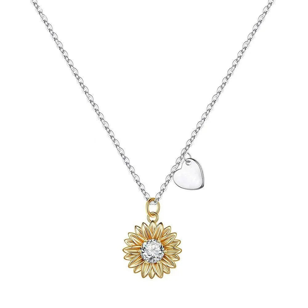 925 silver adjustable sunflower necklace with geometric daisy pendant and cross chain for women