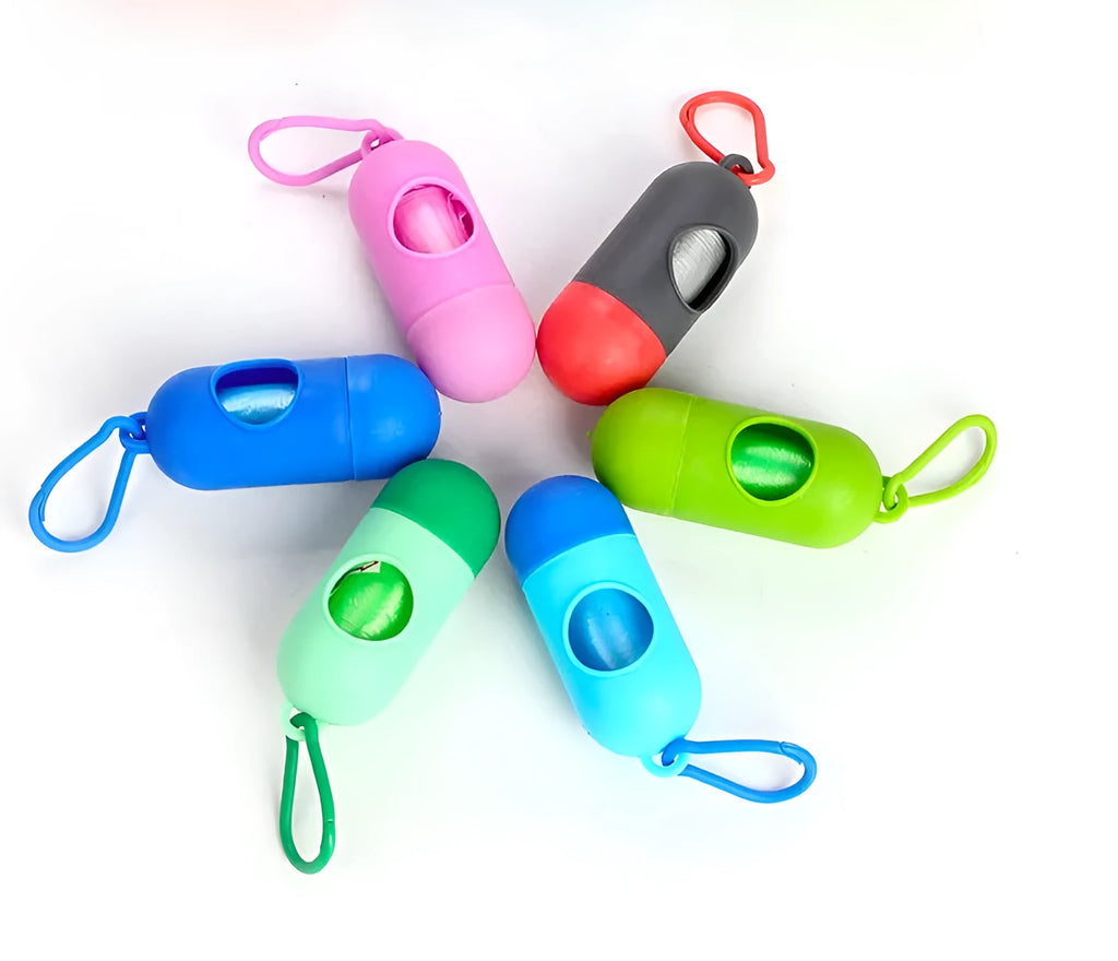 Coloured dog poop bags for waste cleanup showing 22.5 x 30 cm dimensions