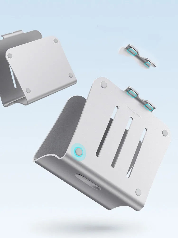 Aluminium notebook cooling bracket with rotary mechanism in silver or grey finish