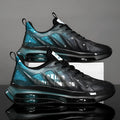 Men's black green and grey orange platform trainer shoes with mesh upper and rubber sole