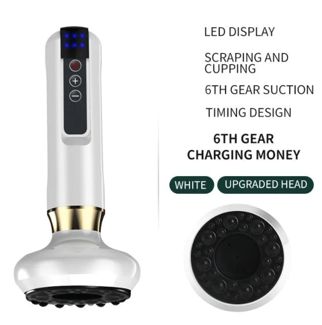 Green electric vacuum cupping massager with adjustable suction and heating controls