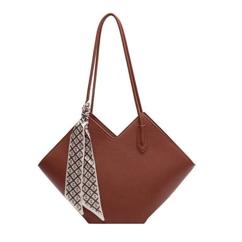 Women's PU leather large capacity shoulder bag in horizontal square design with 43cm width