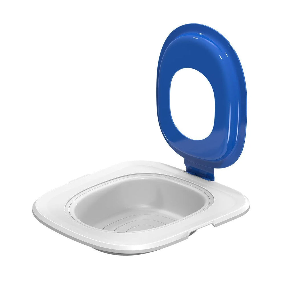 Fifth Generation cat toilet trainer with integrated mat in blue, gray, or green colour.