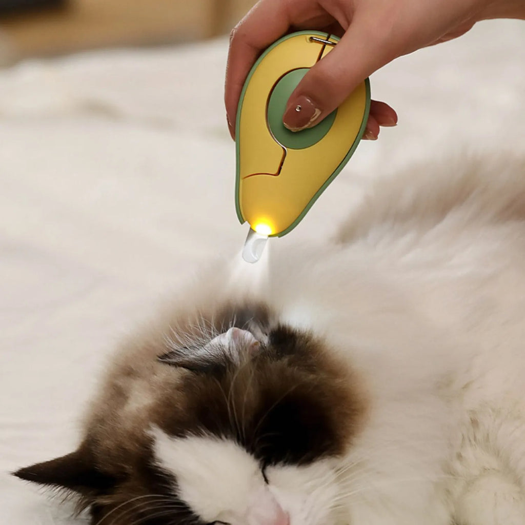Professional LED pet nail clipper for small dogs and cats in green, pink, and white colours.