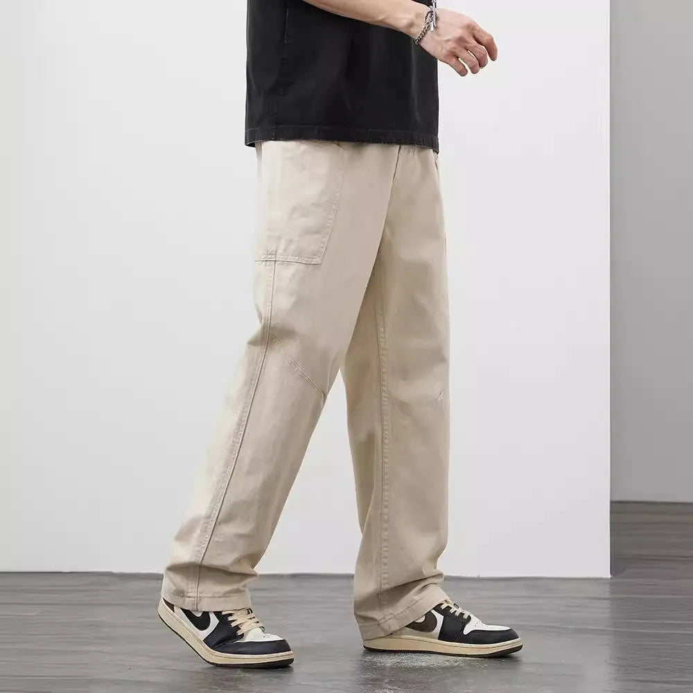 Loose-fit cotton cargo trousers in apricot with large side pockets