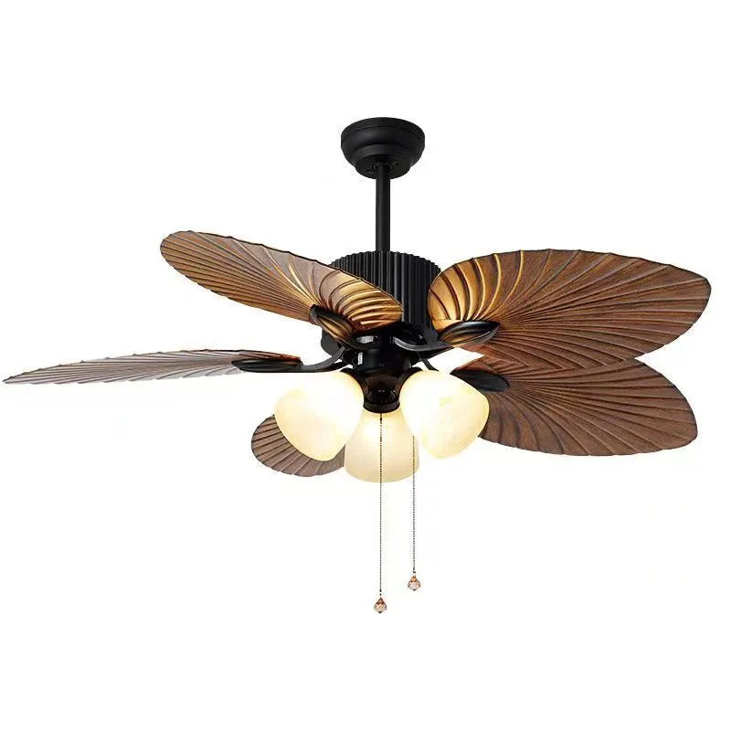 52-inch retro style ceiling fan light with wooden blades and integrated lighting fixtures