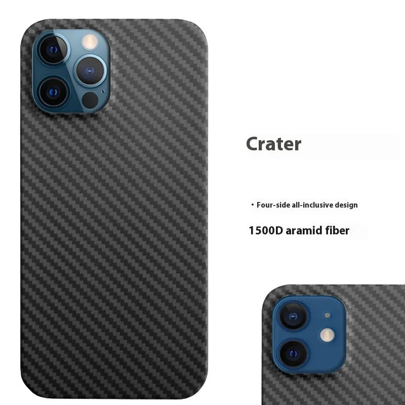 Aramid fibre ultra-thin frosted phone case for iPhone 12 series with black crater 1500D weave