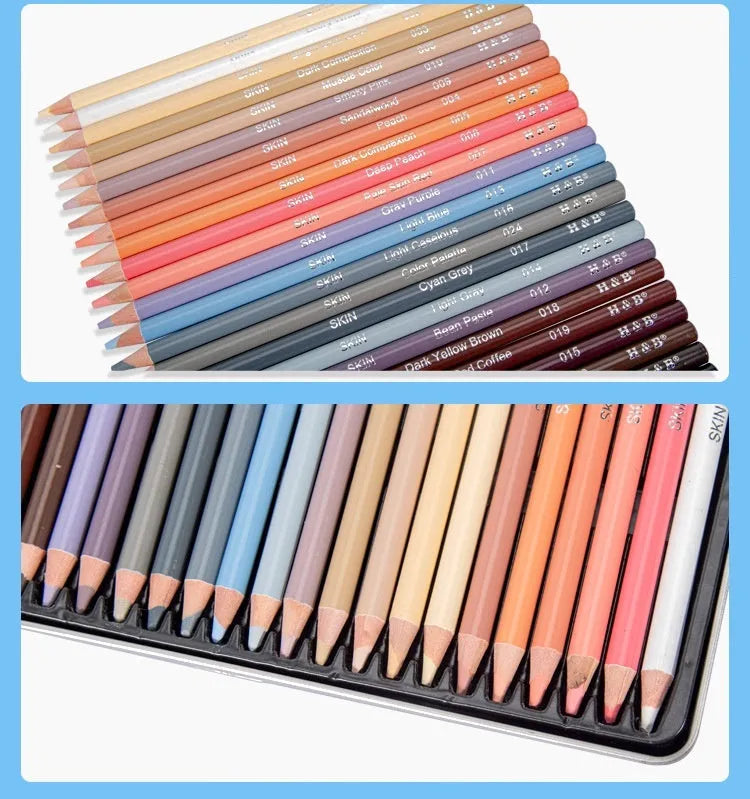 24-colour skin tone pencil set in iron box for portrait drawing artwork