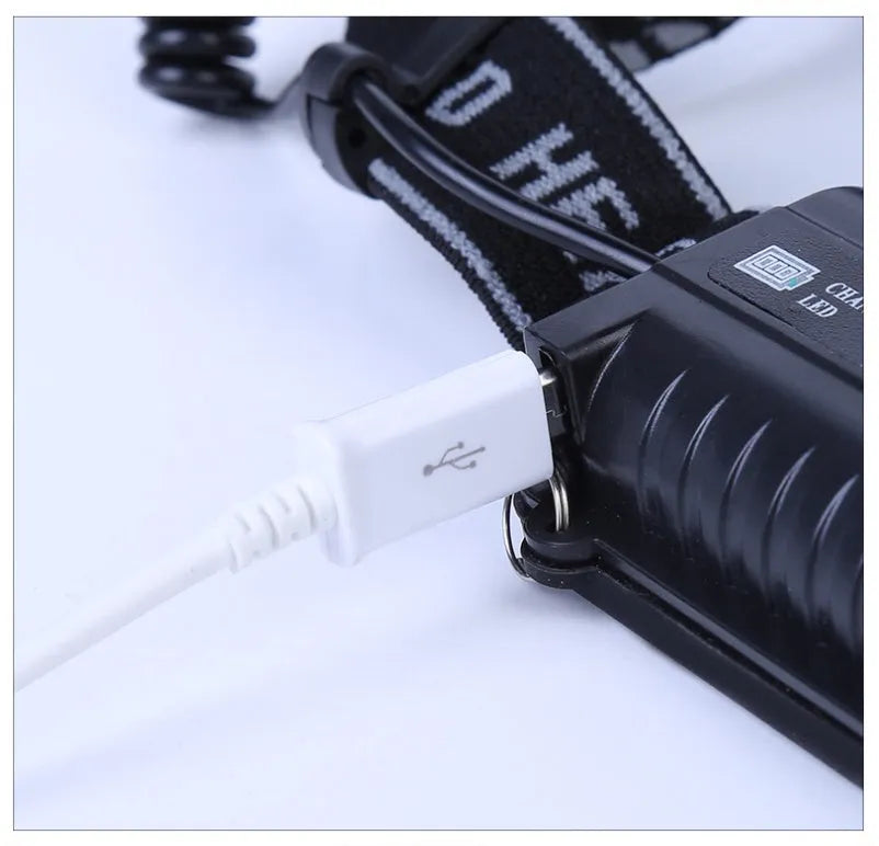 Fixed focus outdoor head torch with long-range LED beam for camping