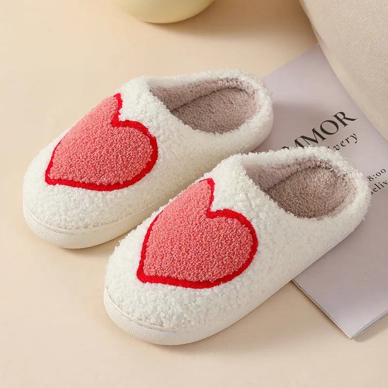 Women's cartoon love style plush slippers with round toe and PVC sole in Big Love pattern