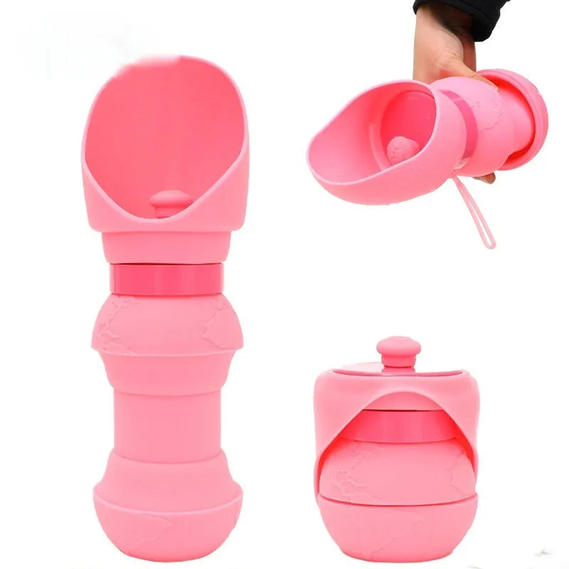 Silicone pet folding water cup collapsed and open, showing 350ml and 550ml size options in various colours
