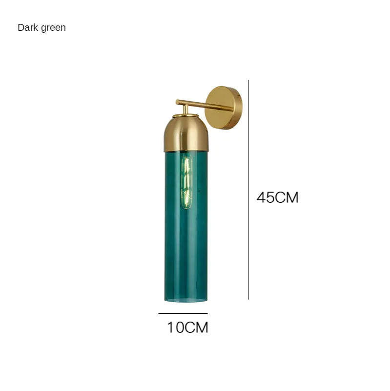 Nordic postmodern minimalist glass wall lamp in choice of five light colours on a plain wall