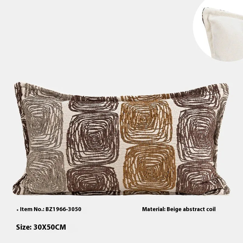 Square cushion cover with abstract coil pattern in cream and coffee colours for sofa decoration