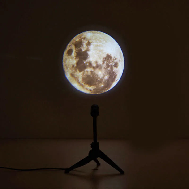 Earth and Moon projection lamp with adjustable hose bracket showing celestial projection effects