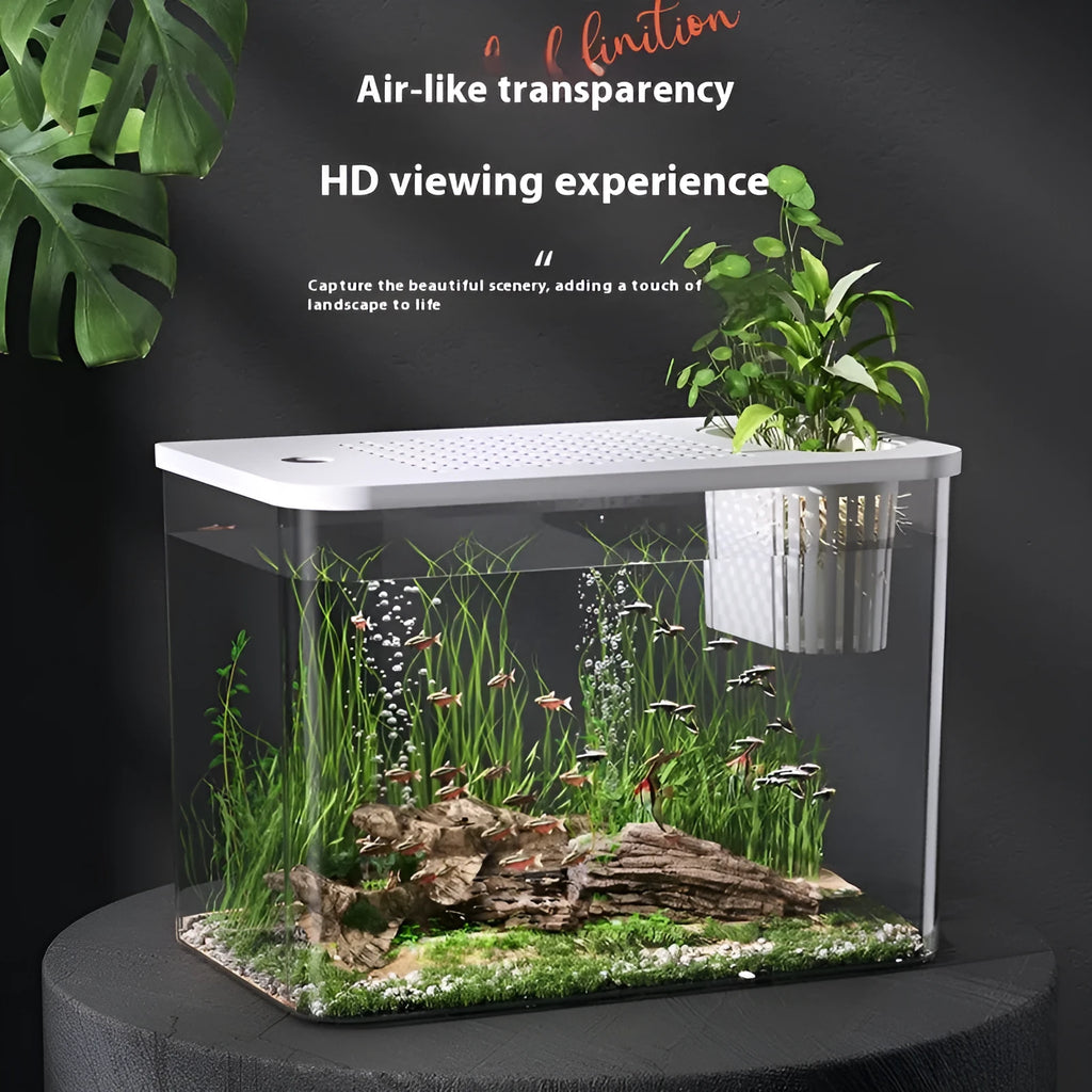Black or white plastic betta fish tank with cover measuring 32cm wide by 18.5cm deep by 23cm high