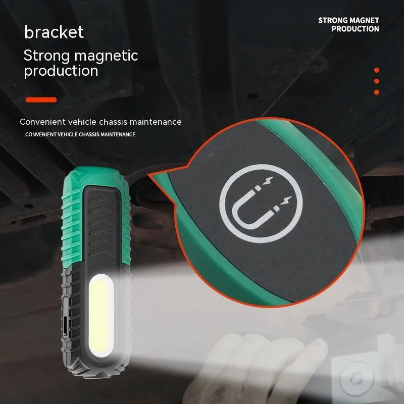 Black and green USB-charged auto repair work light with 6500K colour temperature for vehicle inspection