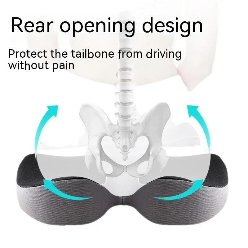 Curved bevel design seat cushion with memory foam core for tailbone support