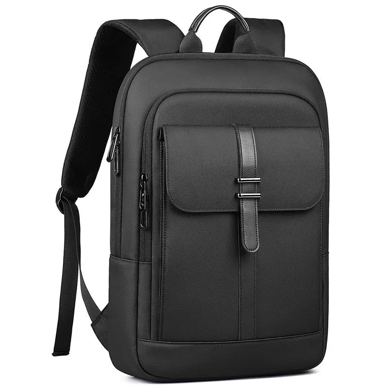 Black lightweight Oxford cloth backpack with visible sewing lines for urban commute use.