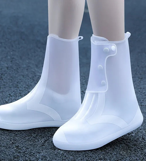 White PVC high top waterproof shoe covers reusable for indoor cleaning and outdoor rainy day protection