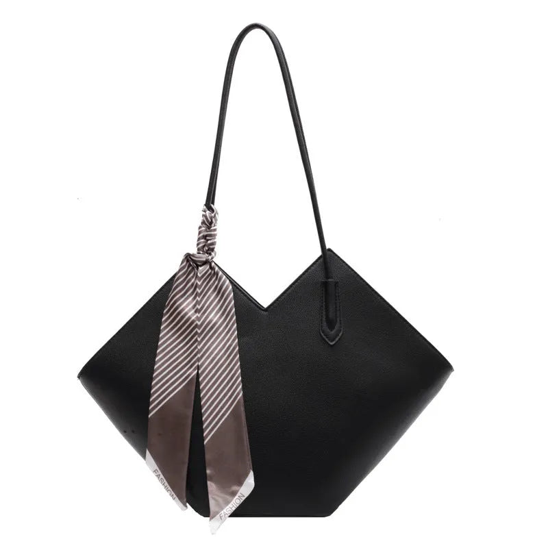 Women's PU leather large capacity shoulder bag in horizontal square design with 43cm width