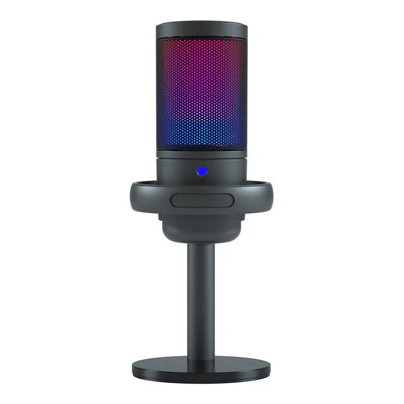USB condenser microphone with colourful design showing heart-shaped polar pattern indicator