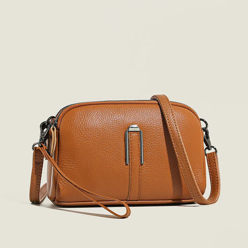 Genuine leather women's shoulder bag in urban simplicity style with horizontal square shape