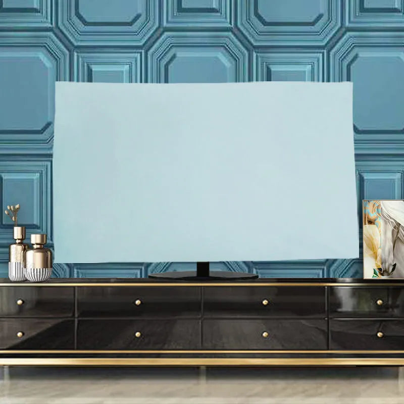 Soft pink velvet dust cover draped over a 55-inch flat screen LCD television.