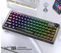 Attack Shark K75 RGB wireless mechanical keyboard with transparent black case, illuminated keys, and included accessories.