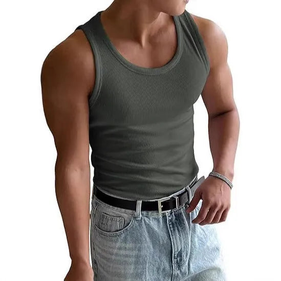 Men's grey polyester fitness t-shirt with wool lining showing front and back views