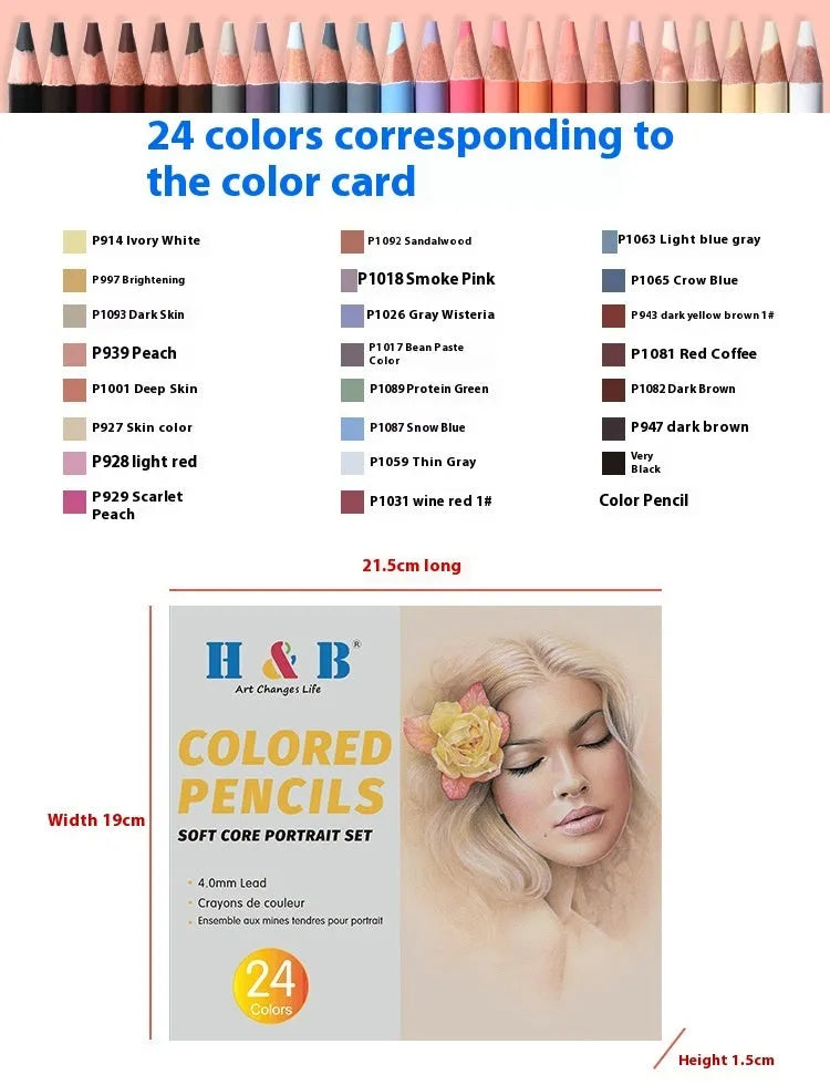 24-colour skin tone pencil set in iron box for portrait drawing artwork