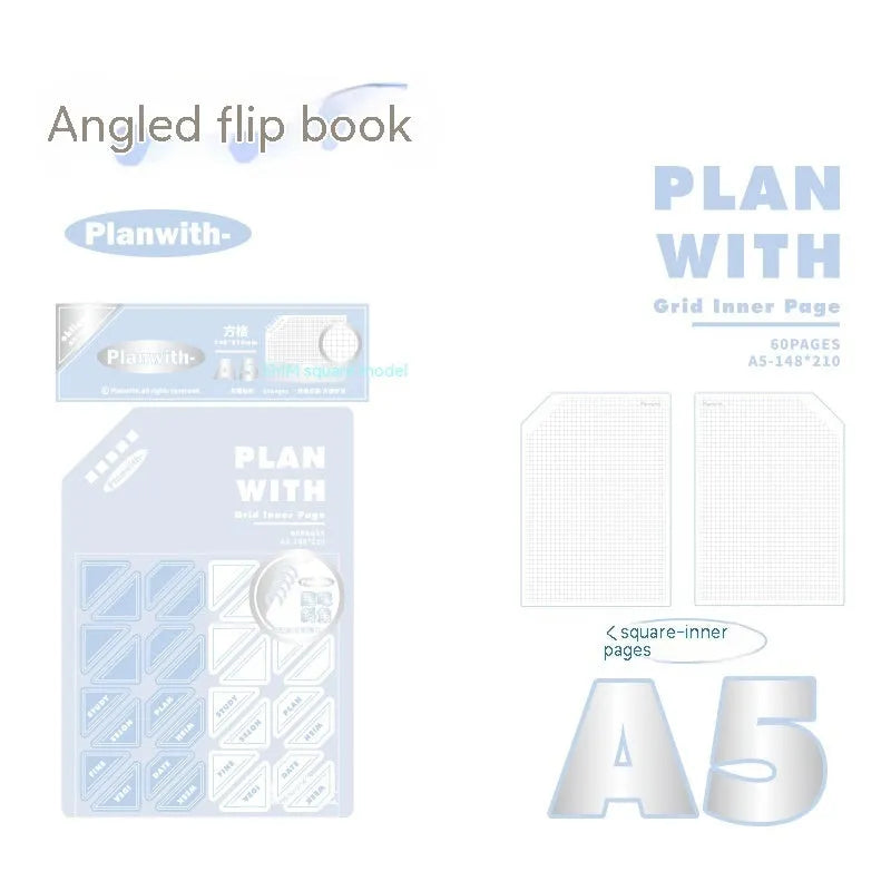 Artsy Ins Style student draft notebook in A5 size with a blue plaid cover, showing oblique angle design.