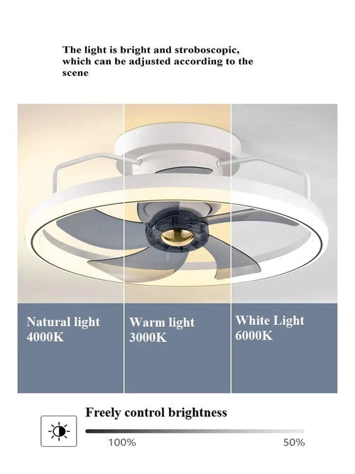 500mm diameter modern ceiling fan light with integrated lighting fixture in multiple colour options