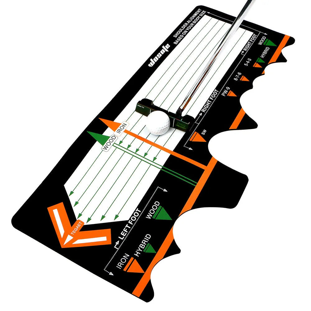 Black neoprene golf swing stance auxiliary training pad for posture correction.
