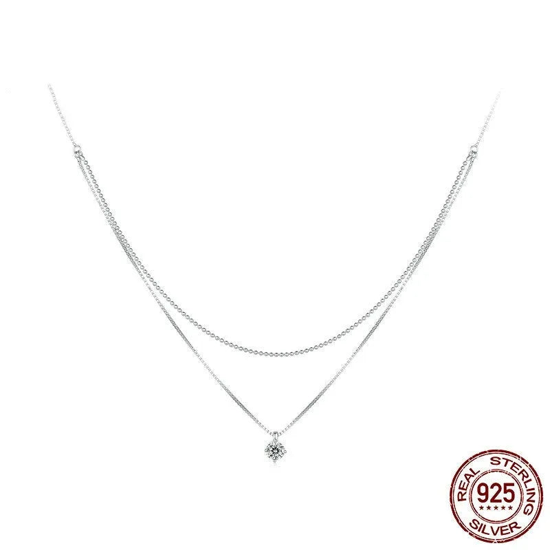 Women's silver double-layer necklace with pearl chain and matching pendant in S925 sterling silver