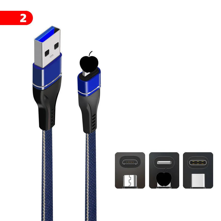 Blue denim braided Type-C data cable 1m length with QC3.0 fast charging support