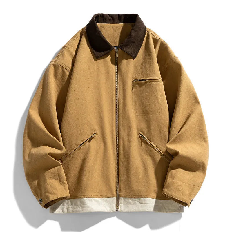 Korean-style men's casual jacket with contrast lapels and side seam pockets in mint green colour