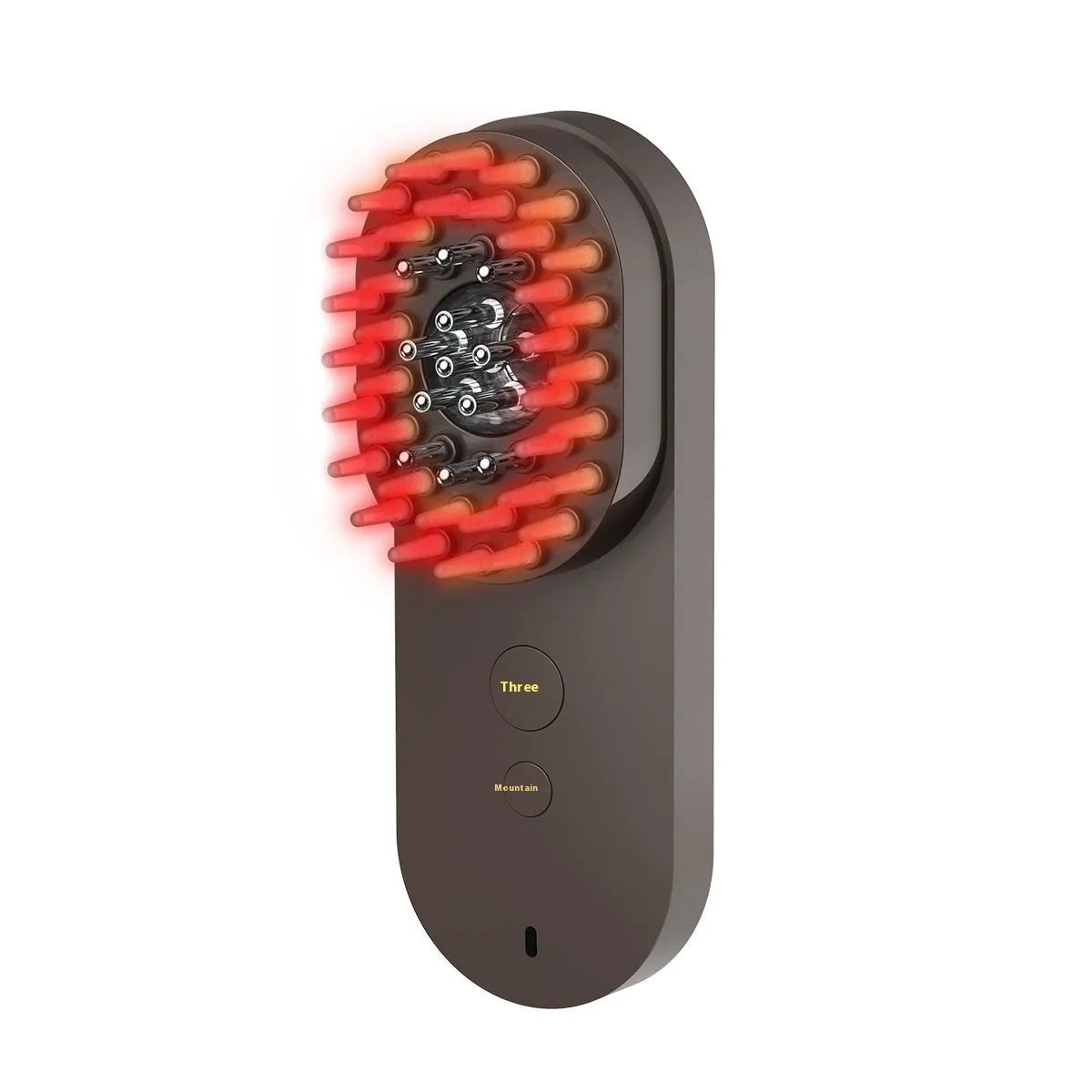 Smart massage comb with red light therapy function in pink colour option showing compact size