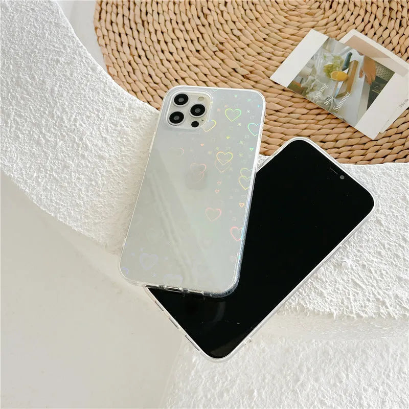 Transparent silicone iPhone case with laser colourful love pattern design.