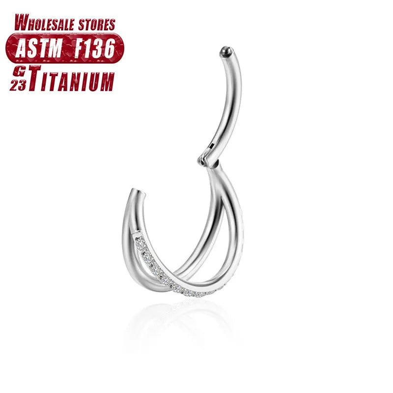 Titanium alloy fork-style nose ring body jewellery shown in silver finish.